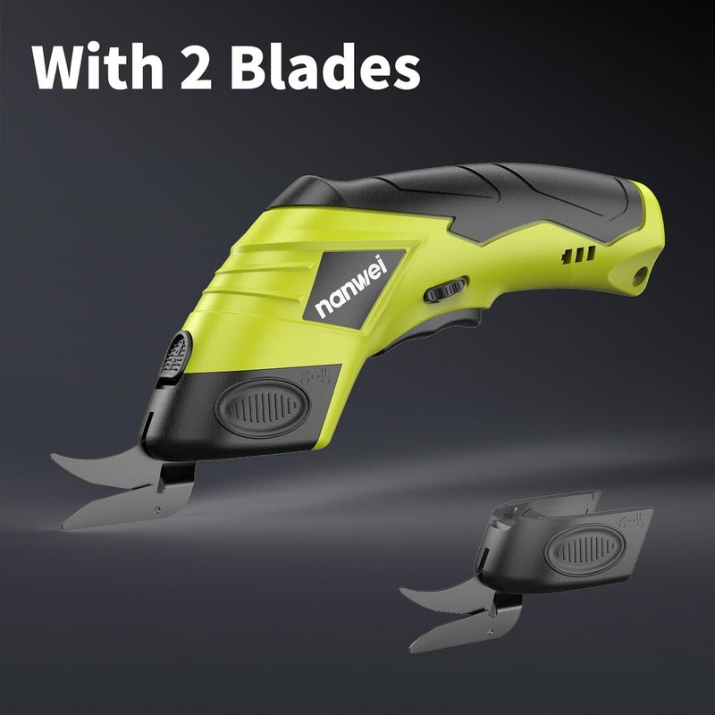 NANWEI Electric Scissors Cordless, Type-C Rechargeable Cardboard Cutter with 2 Blades,4.2V High‑torque Motor,for Thin Cardboard Fabric Carpet Leather (Green) - Image 3